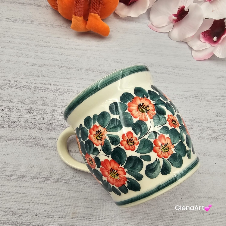 Kubek MAX ceramiczny AGATA wzór kwiatowy Fajans Włocławek 450 ml metoda stempelka kubek z motywem kwiatowym kubek w kwiatki kolorowy duży kubek max na wieczorną zimową herbatę wielki kubek ceramiczny