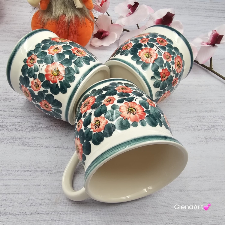 Kubek MAX ceramiczny AGATA wzór kwiatowy Fajans Włocławek 450 ml metoda stempelka kubek z motywem kwiatowym kubek w kwiatki kolorowy duży kubek max na wieczorną zimową herbatę wielki kubek ceramiczny