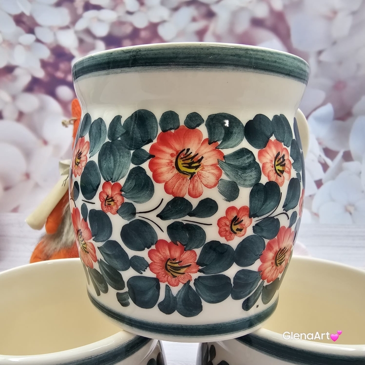 Kubek MAX ceramiczny AGATA wzór kwiatowy Fajans Włocławek 450 ml metoda stempelka kubek z motywem kwiatowym kubek w kwiatki kolorowy duży kubek max na wieczorną zimową herbatę wielki kubek ceramiczny