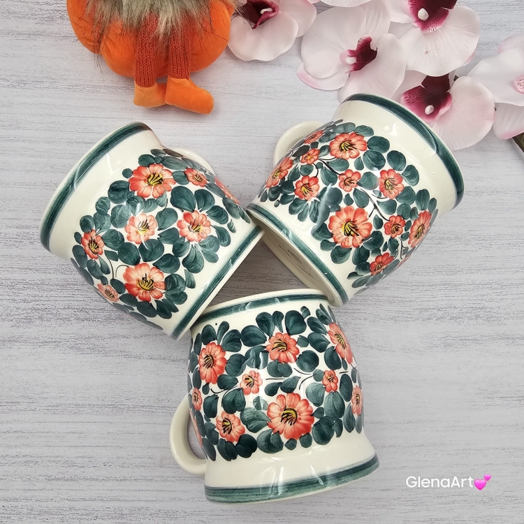 Kubek MAX ceramiczny AGATA wzór kwiatowy Fajans Włocławek 450 ml metoda stempelka kubek z motywem kwiatowym kubek w kwiatki kolorowy duży kubek max na wieczorną zimową herbatę wielki kubek ceramiczny
