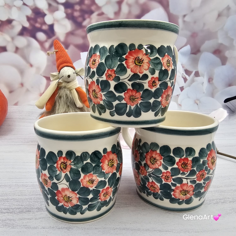 Kubek MAX ceramiczny AGATA wzór kwiatowy Fajans Włocławek 450 ml metoda stempelka kubek z motywem kwiatowym kubek w kwiatki kolorowy duży kubek max na wieczorną zimową herbatę wielki kubek ceramiczny