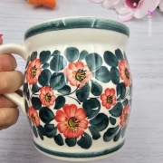 Kubek MAX ceramiczny AGATA wzór kwiatowy Fajans Włocławek 450 ml metoda stempelka kubek z motywem kwiatowym kubek w kwiatki kolorowy duży kubek max na wieczorną zimową herbatę wielki kubek ceramiczny