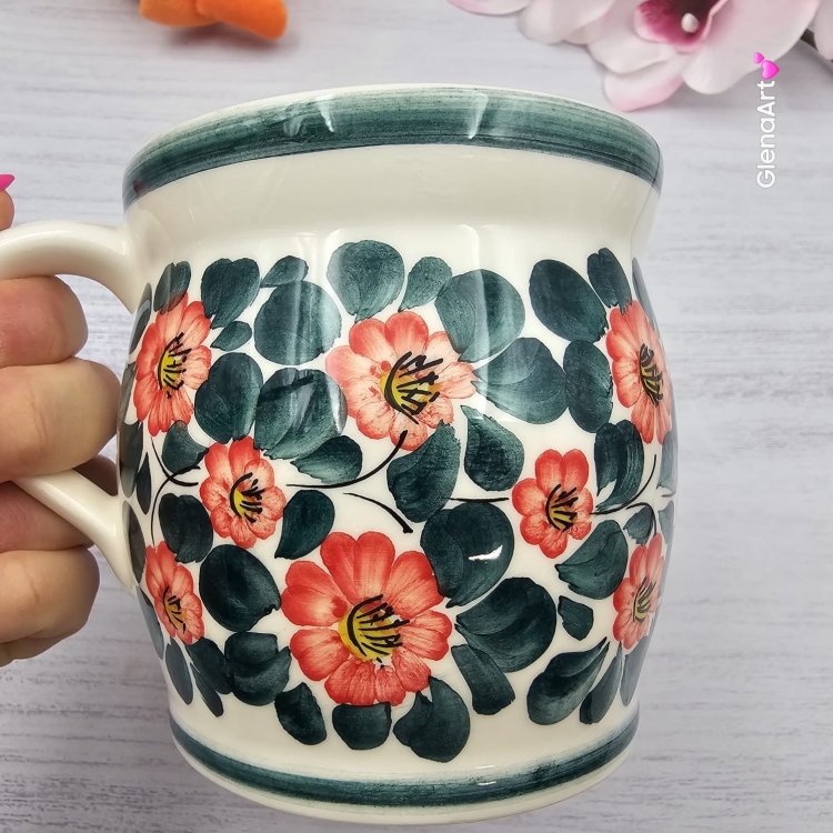 Kubek MAX ceramiczny AGATA wzór kwiatowy Fajans Włocławek 450 ml metoda stempelka kubek z motywem kwiatowym kubek w kwiatki kolorowy duży kubek max na wieczorną zimową herbatę wielki kubek ceramiczny