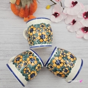 Kubek MAX ceramiczny AGATA wzór kwiatowy żółte kwiaty Fajans Włocławek 450 ml metoda stempelka kubek z motywem kwiatowym kubek w kwiatki kolorowy duży kubek max na wieczorną zimową herbatę wielki kubek ceramiczny