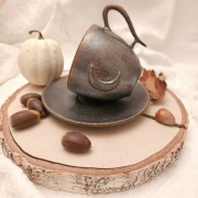 Elegancka filiżanka ceramiczna z Księżycem Srebro &amp; Złoto - 220ml ze spodkiem