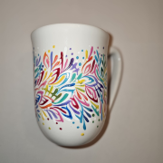 Kubek ceramiczny Biały Multikilolor ONA - 300 ml - ręcznie malowany z wielkim kunsztem