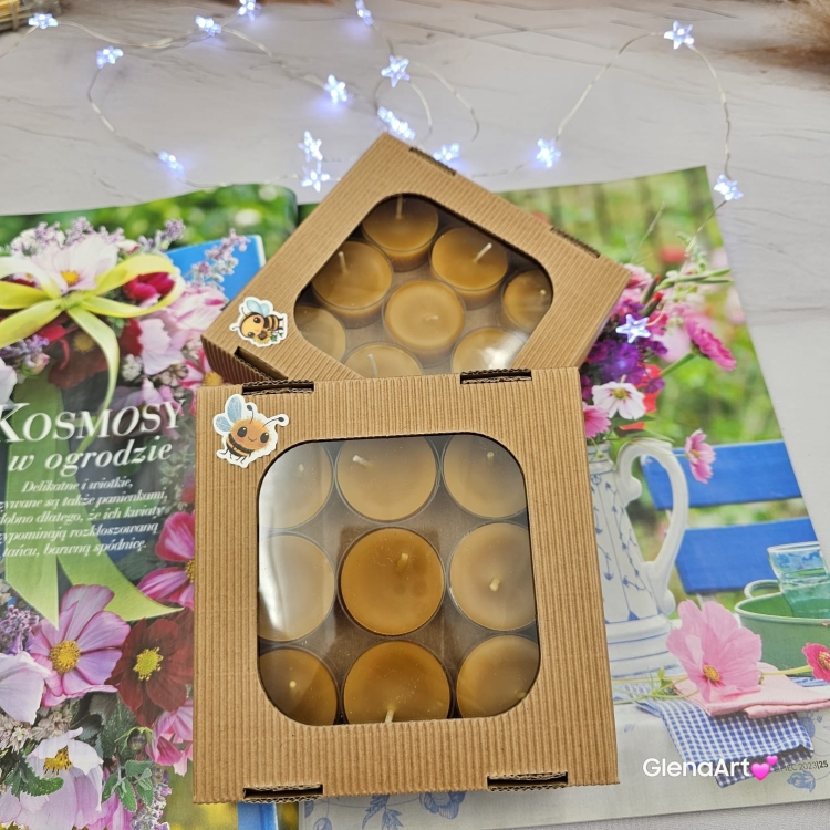Tealight wosk pszczeli pogrzewacz z wosku pszczelego naturalna świeca z 100 % wosku pszczelego 3,5 h palenia tealight wosk pszczeli naturalny bez chemii pachnące miodkiem naturalne świeczki 9 szt. opakowanie karbowane pudełko