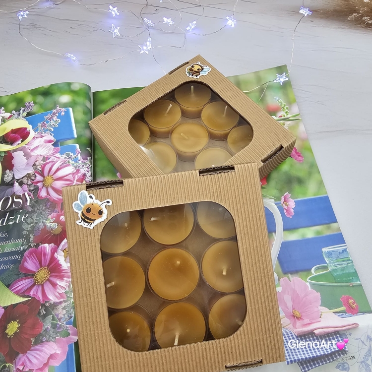 Tealight wosk pszczeli pogrzewacz z wosku pszczelego naturalna świeca z 100 % wosku pszczelego 3,5 h palenia tealight wosk pszczeli naturalny bez chemii pachnące miodkiem naturalne świeczki 9 szt. opakowanie karbowane pudełko