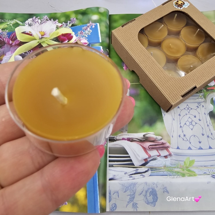 Tealight wosk pszczeli pogrzewacz z wosku pszczelego naturalna świeca z 100 % wosku pszczelego 3,5 h palenia tealight wosk pszczeli naturalny bez chemii pachnące miodkiem naturalne świeczki 9 szt. opakowanie karbowane pudełko