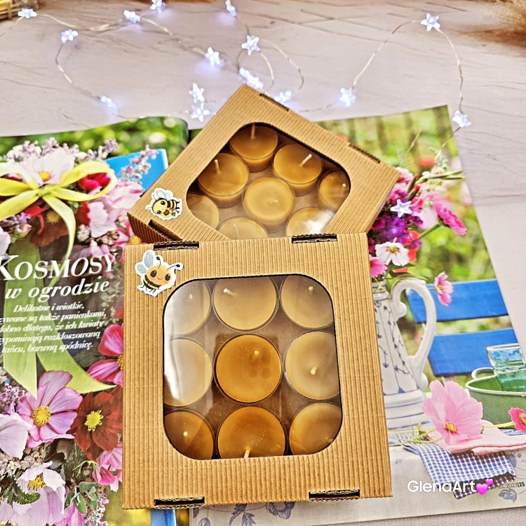 Tealight wosk pszczeli pogrzewacz z wosku pszczelego naturalna świeca z 100 % wosku pszczelego 3,5 h palenia tealight wosk pszczeli naturalny bez chemii pachnące miodkiem naturalne świeczki 9 szt. opakowanie karbowane pudełko