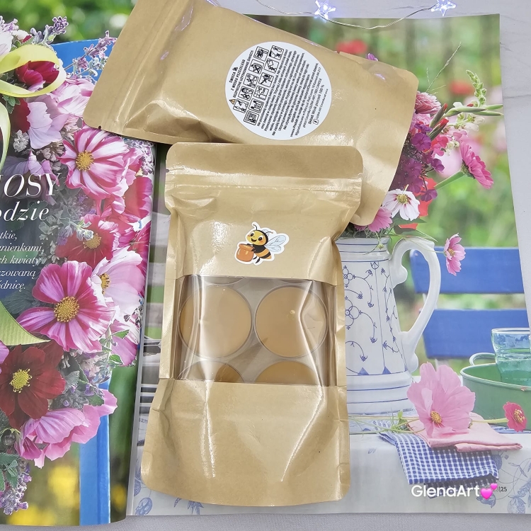 Tealighty wosk pszczeli pogrzewacz tealight z wosku pszczelego naturalna świeca z 100 % wosku pszczelego 3,5 h palenia tealight wosk pszczeli naturalny bez chemii pachnące miodkiem naturalne świeczki 6 szt. opakowanie koperta z okienkiem