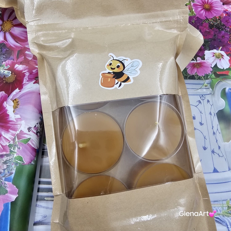 Tealighty wosk pszczeli pogrzewacz tealight z wosku pszczelego naturalna świeca z 100 % wosku pszczelego 3,5 h palenia tealight wosk pszczeli naturalny bez chemii pachnące miodkiem naturalne świeczki 6 szt. opakowanie koperta z okienkiem