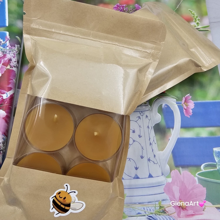 Tealighty wosk pszczeli pogrzewacz tealight z wosku pszczelego naturalna świeca z 100 % wosku pszczelego 3,5 h palenia tealight wosk pszczeli naturalny bez chemii pachnące miodkiem naturalne świeczki 6 szt. opakowanie koperta z okienkiem