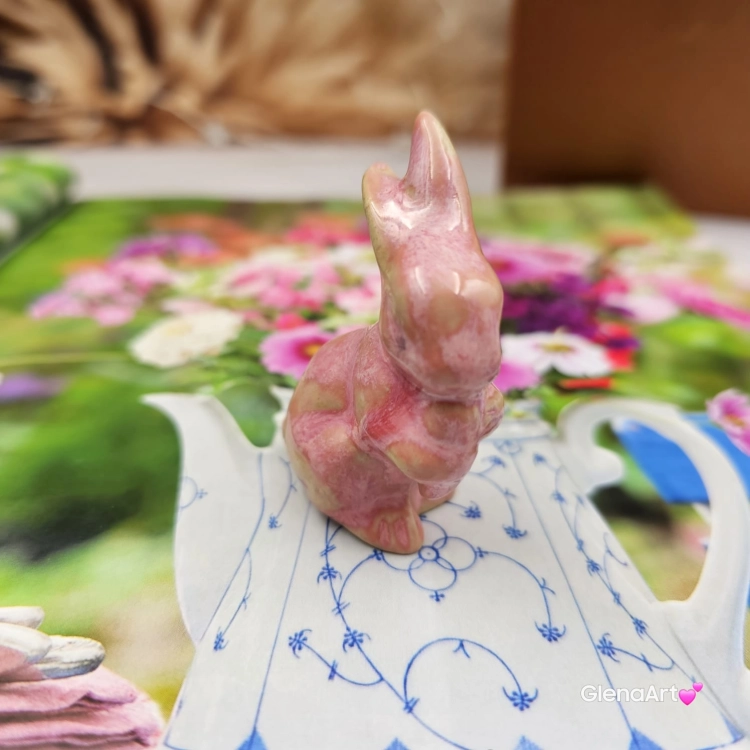 Zajączek ceramiczny figurka różowy królik zajączek ręcznie robiony Wielkanoc figurka na stół do koszyczka