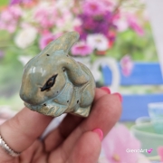 Zajączek ceramiczny figurka seledynowo - niebieski królik zajączek ręcznie robiony Wielkanoc figurka na stół do koszyczka
