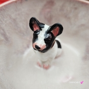 Filiżanka z BULDOGIEM pieskiem BULDOŻKIEM Francuskim ceramiczna ze spodkiem i zwierzakiem w środku ręcznie toczona i malowana elegancka filiżanka z pięknym szkliwem BULDOŻEK FRANCUSKI biało - czarny kubek różowy z buldożkiem pies w filiżance