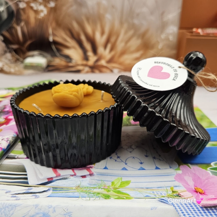 Świeca świeczka z wosku pszczelego wosk pszczeli w czarnym krysztale naturalna świeca z 100 % wosku pszczelego naturalny bez chemii pachnąca miodkiem naturalna świeczka pszczela