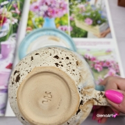 Filiżanka PANDA ceramiczna ze spodkiem i PANDĄ misiem w środku ręcznie toczona i malowana ze spodkiem prezent dla miłośnika natury PANDA filiżanka błękitno - biała nakrapiana - biał0 -czarna panda kubek panda z pandą