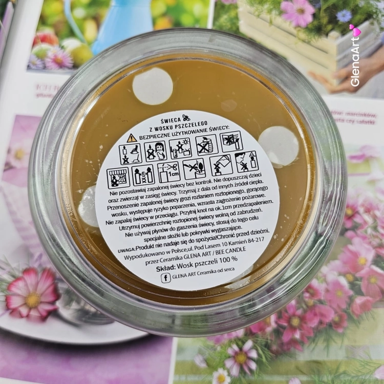 Świeca świeczka w szkle z wosku pszczelego wosk pszczeli w grubym szkle naturalna świeca z 100 % wosku pszczelego naturalny bez chemii pachnąca miodkiem naturalna świeczka pszczela pachnąca miodem