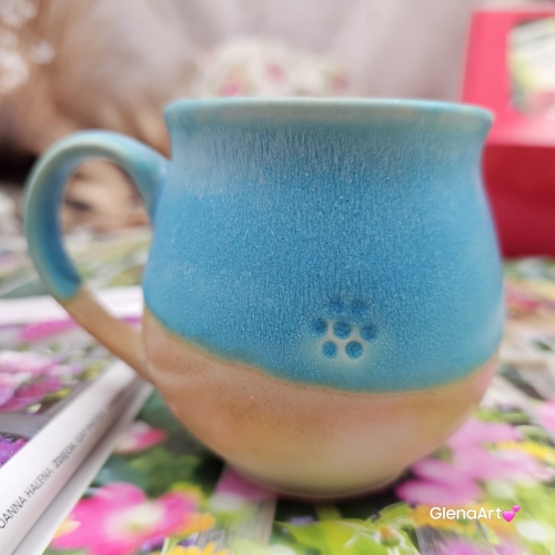 Kubek czeski turkusowy ceramiczny Glena Art beczułka turkusowa kubek turkusowy z uszkiem do kawy herbaty ulubiony kubek ceramiczny ceramika 250 ml