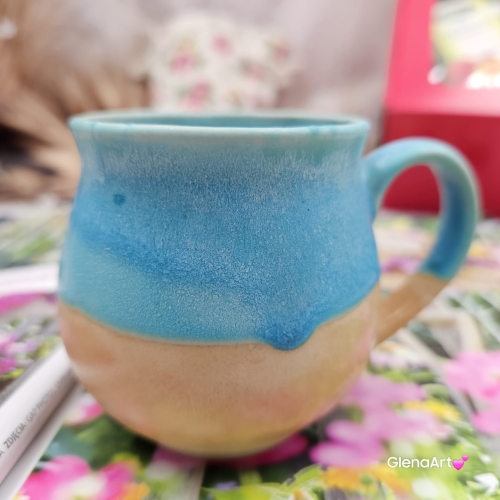Kubek czeski turkusowy ceramiczny Glena Art beczułka turkusowa kubek turkusowy z uszkiem do kawy herbaty ulubiony kubek ceramiczny ceramika 250 ml