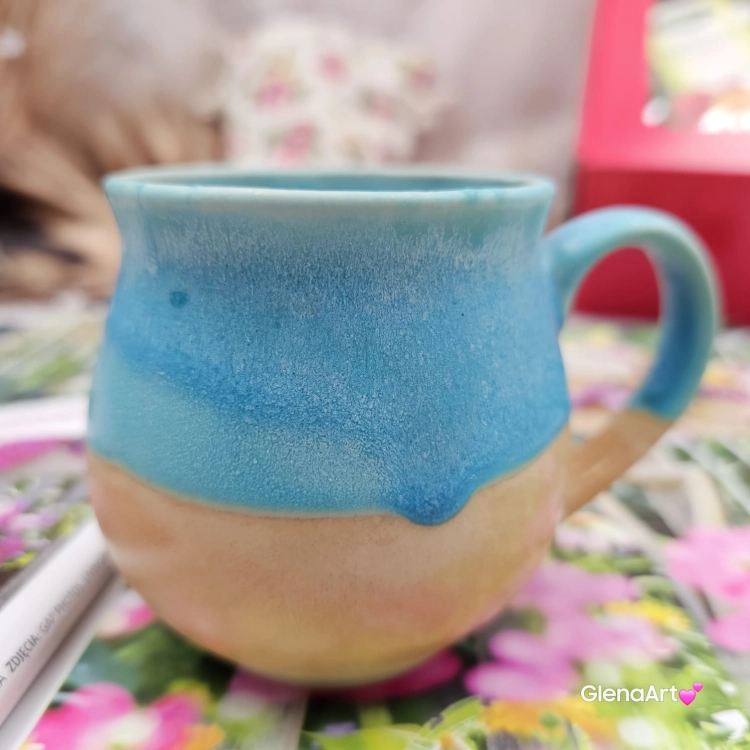 Kubek czeski turkusowy ceramiczny Glena Art beczułka turkusowa kubek turkusowy z uszkiem do kawy herbaty ulubiony kubek ceramiczny ceramika 250 ml