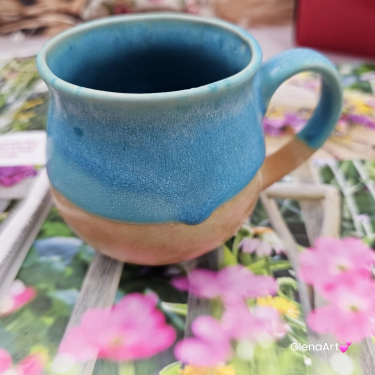 Kubek czeski turkusowy ceramiczny Glena Art beczułka turkusowa kubek turkusowy z uszkiem do kawy herbaty ulubiony kubek ceramiczny ceramika 250 ml