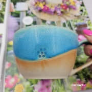 Filiżanka ceramiczna Glena Art turkusowa z uszkiem do kawy herbaty ulubiony kubek ceramiczny ceramika 250 ml z kwiatkiem satynowy turkus