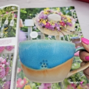 Filiżanka ceramiczna Glena Art turkusowa z uszkiem do kawy herbaty ulubiony kubek ceramiczny ceramika 250 ml z kwiatkiem satynowy turkus