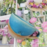 Filiżanka ceramiczna Glena Art turkusowa z uszkiem do kawy herbaty ulubiony kubek ceramiczny ceramika 250 ml z kwiatkiem satynowy turkus