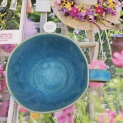 Filiżanka ceramiczna Glena Art turkusowa z uszkiem do kawy herbaty ulubiony kubek ceramiczny ceramika 250 ml z kwiatkiem satynowy turkus