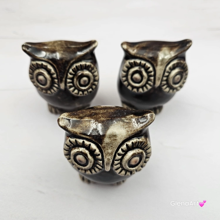 Sowa ceramiczna figurka sowy ręcznie robiona w pięknych nocnych barwach figurka na stół lub gdzie chcesz w ciemnych kolorach