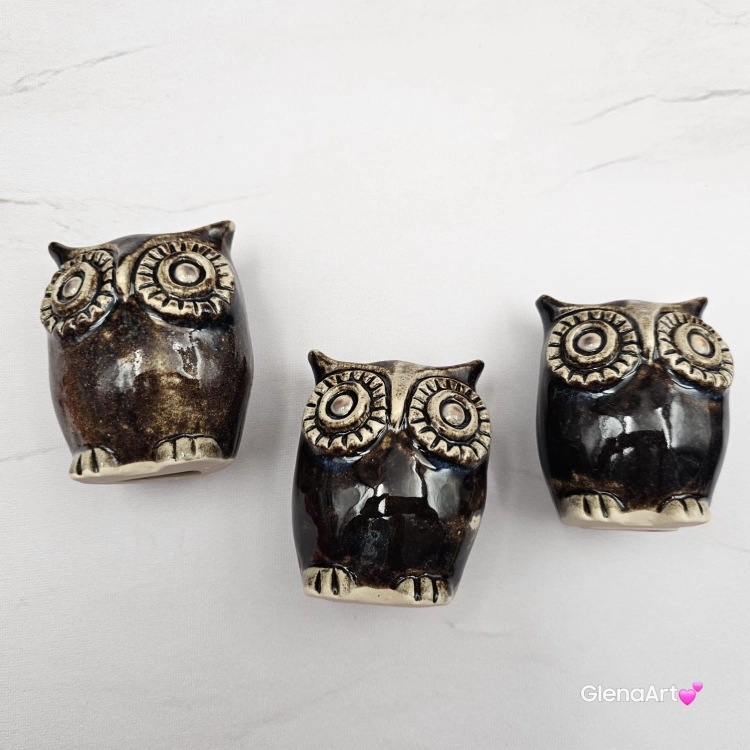Sowa ceramiczna figurka sowy ręcznie robiona w pięknych nocnych barwach figurka na stół lub gdzie chcesz w ciemnych kolorach