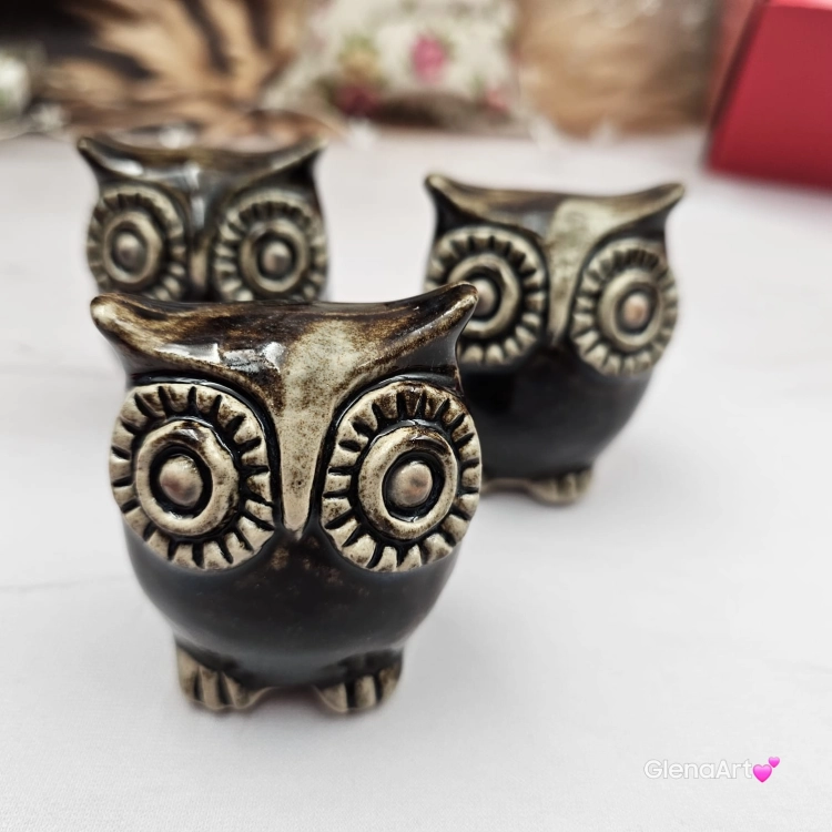 Sowa ceramiczna figurka sowy ręcznie robiona w pięknych nocnych barwach figurka na stół lub gdzie chcesz w ciemnych kolorach