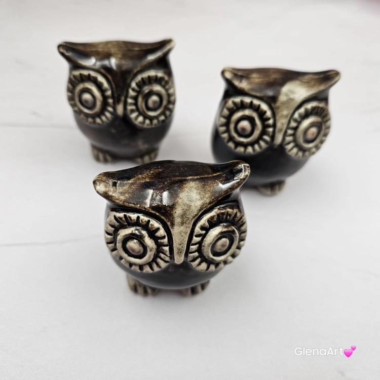 Sowa ceramiczna figurka sowy ręcznie robiona w pięknych nocnych barwach figurka na stół lub gdzie chcesz w ciemnych kolorach
