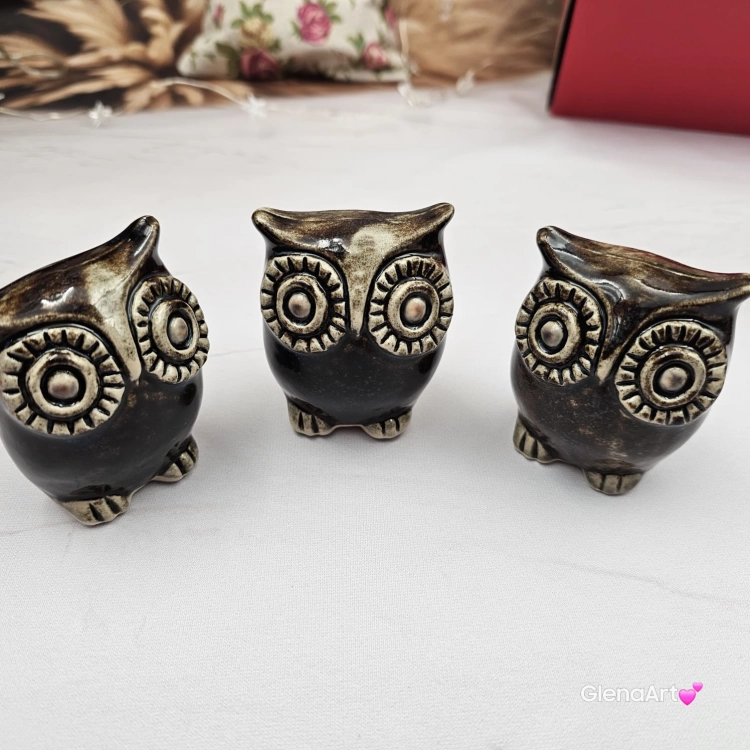 Sowa ceramiczna figurka sowy ręcznie robiona w pięknych nocnych barwach figurka na stół lub gdzie chcesz w ciemnych kolorach