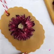 Zawieszka florencka z kocanką czerwoną / bordową pszczela ozdobna zawieszka do szafy z wosku pszczelego 100 % naturalna z suszem kwiatowym pachnąca delikatnie miodkiem na sznurku gotowa do zawieszenia woskowa zawieszka z wosku pszczelego z kocanką