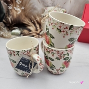 Filiżanka ZAJĄC z ZAJĄCEM SZARAKIEM ceramiczna ze spodkiem i zwierzakiem w środku ręcznie toczona i malowana elegancka filiżanka z pięknym szkliwem beżowym i niebieskim kubek zajączek