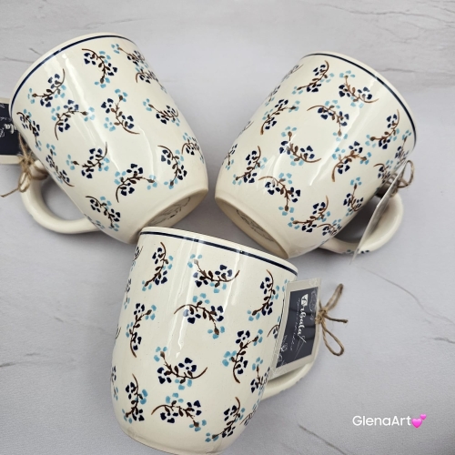 Kubek ceramiczny 320 ml Bell Violetta w drobny wzór kaszubska ceramika ręcznie malowany Arbata kubki ręcznie malowane