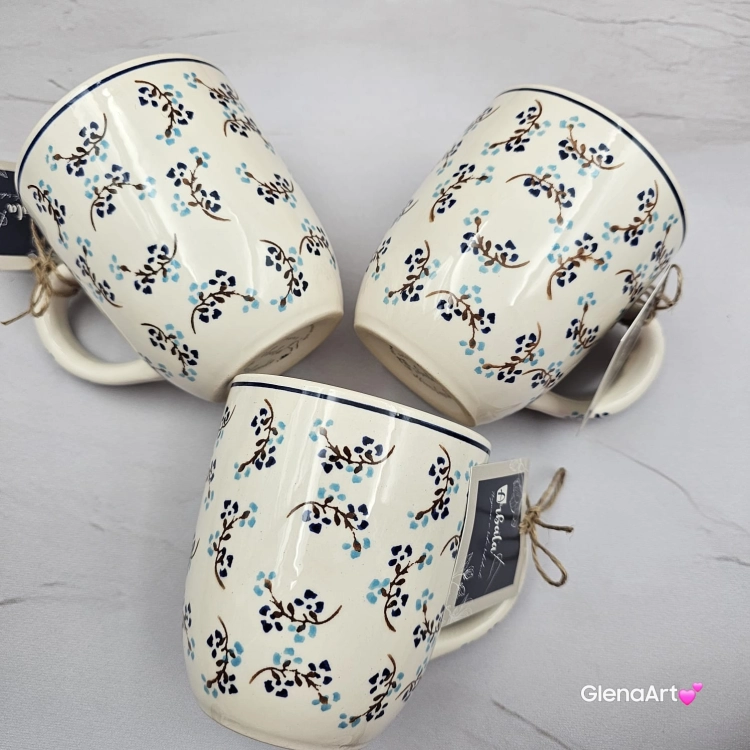 Kubek ceramiczny 320 ml Bell Violetta w drobny wzór kaszubska ceramika ręcznie malowany Arbata kubki ręcznie malowane