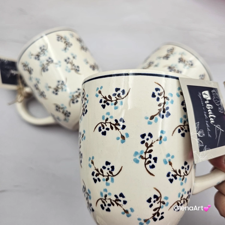 Kubek ceramiczny 320 ml Bell Violetta w drobny wzór kaszubska ceramika ręcznie malowany Arbata kubki ręcznie malowane
