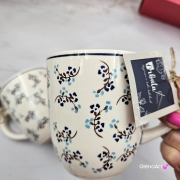 Kubek ceramiczny 320 ml Bell Violetta w drobny wzór kaszubska ceramika ręcznie malowany Arbata kubki ręcznie malowane