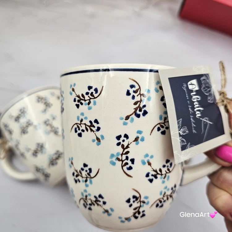 Kubek ceramiczny 320 ml Bell Violetta w drobny wzór kaszubska ceramika ręcznie malowany Arbata kubki ręcznie malowane