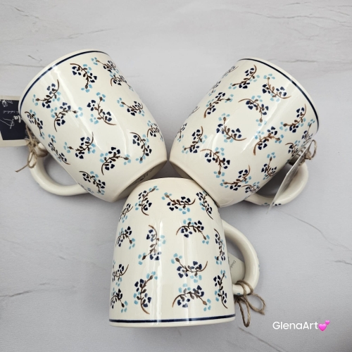 Kubek ceramiczny 320 ml Bell Violetta w drobny wzór kaszubska ceramika ręcznie malowany Arbata kubki ręcznie malowane