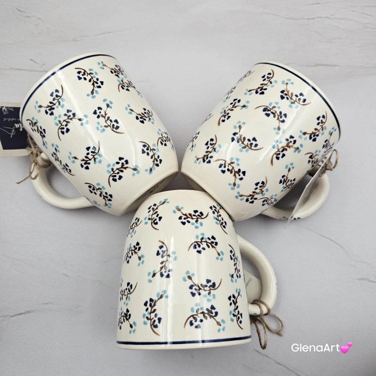 Kubek ceramiczny 320 ml Bell Violetta w drobny wzór kaszubska ceramika ręcznie malowany Arbata kubki ręcznie malowane