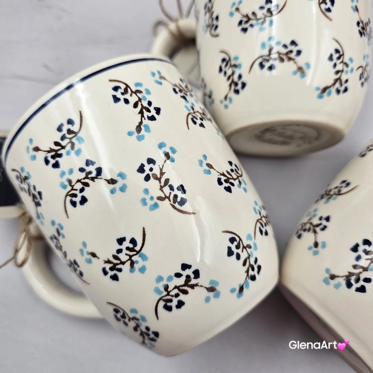 Kubek ceramiczny 320 ml Bell Violetta w drobny wzór kaszubska ceramika ręcznie malowany Arbata kubki ręcznie malowane