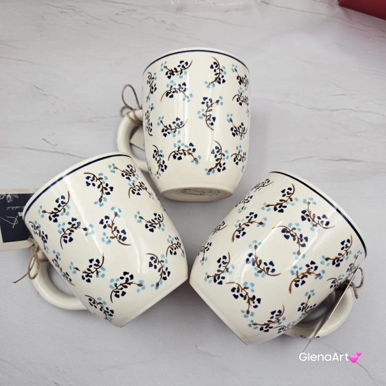 Kubek ceramiczny 320 ml Bell Violetta w drobny wzór kaszubska ceramika ręcznie malowany Arbata kubki ręcznie malowane