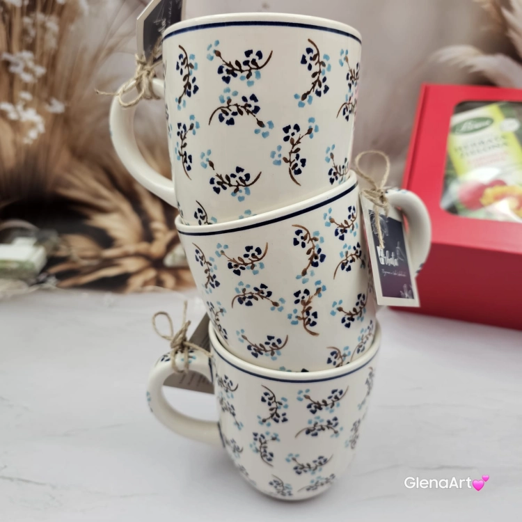 Kubek ceramiczny 320 ml Bell Violetta w drobny wzór kaszubska ceramika ręcznie malowany Arbata kubki ręcznie malowane
