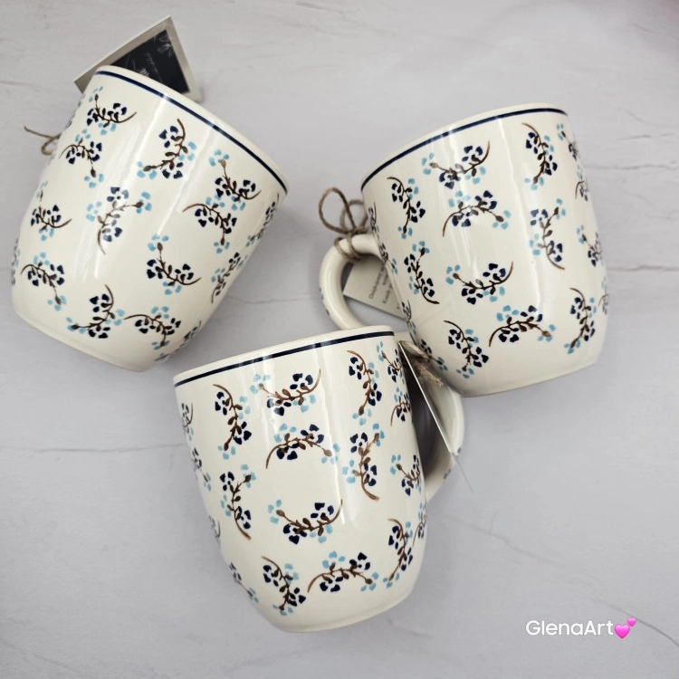 Kubek ceramiczny 320 ml Bell Violetta w drobny wzór kaszubska ceramika ręcznie malowany Arbata kubki ręcznie malowane