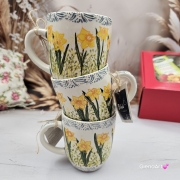 Kubek ceramiczny Bell Narcyz kaszubska ceramika ręcznie zdobiony Arbata kubek narcyzy